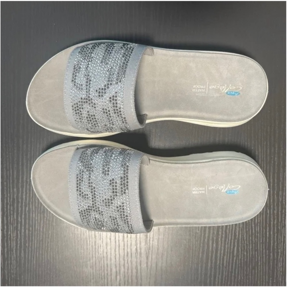 Aqua College Alina Grey Rhinestone Waterproof Sandals